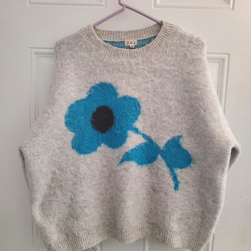 POL Women's Sweater with Blue Floral Accent